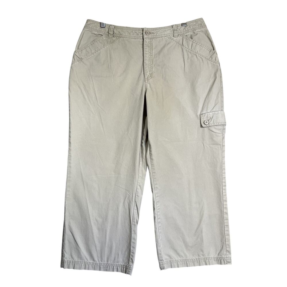 Royal Robbins Capri Pant Women 14 Tan Outdoor Utility Cotton Canvas Cargo Pocket